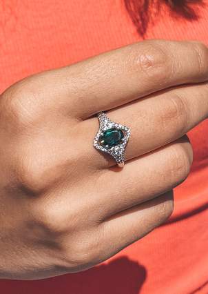Ring green quartz Silver 925° (rhodium) 1659/9