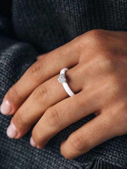 Pierścionek Ceramika, cyrkonia, srebro 925°/ ceramika jubilerska, c1123b