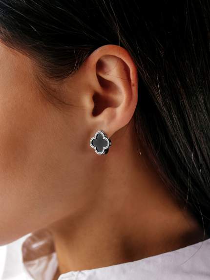 Onyx earrings Silver 925° (rhodium) 000199