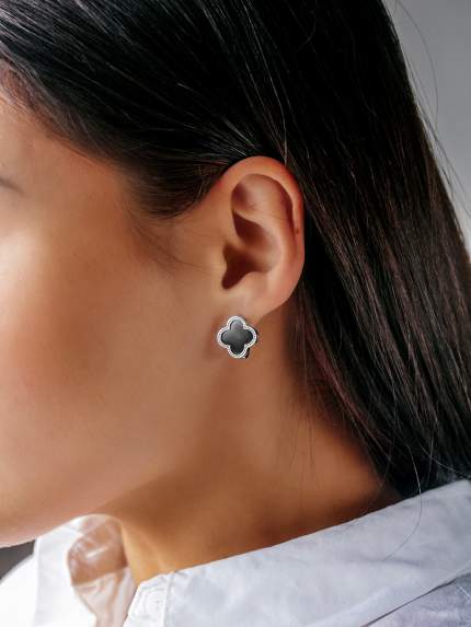 Onyx earrings Silver 925° (rhodium) 000199