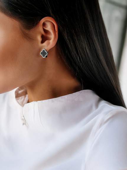 Onyx earrings Silver 925° (rhodium) 000199