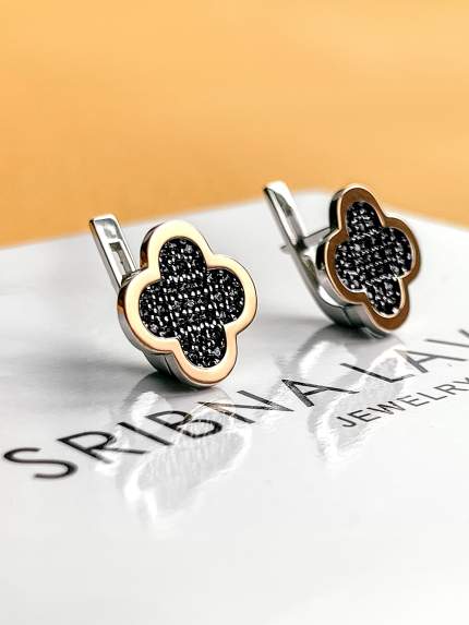 Сережки фіаніт Срібло 925° золото 375° 000458сч