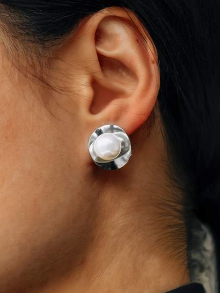 Сережки Shell Pearl Сплав з покриттям родієм 250305P