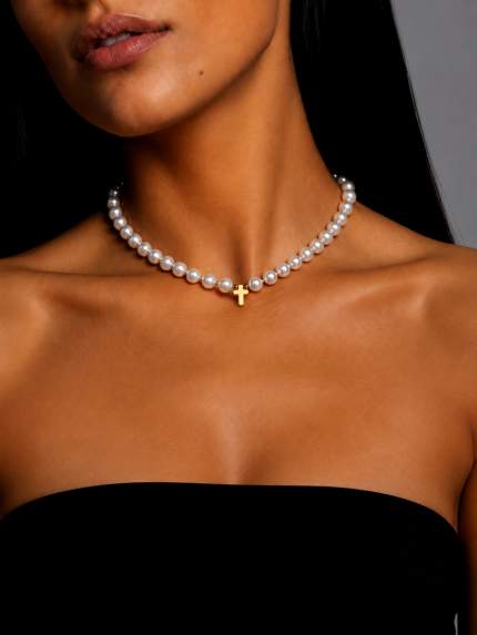 Кольє Shell Pearl Cплав з покриттям 18k золотом 9827607-18к