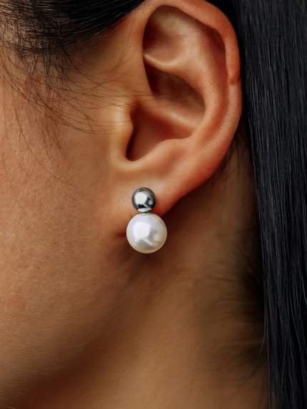 Сережки Shell Pearl Сплав з покриттям родієм 250303P