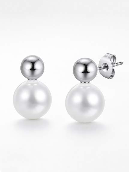 Сережки Shell Pearl Сплав з покриттям родієм 250303P
