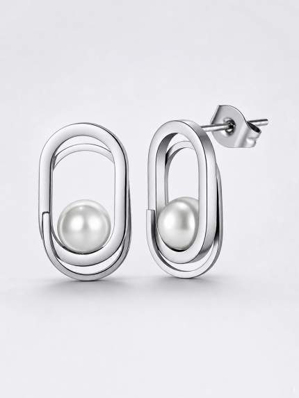 Сережки Shell Pearl Сплав з покриттям родієм 250307P